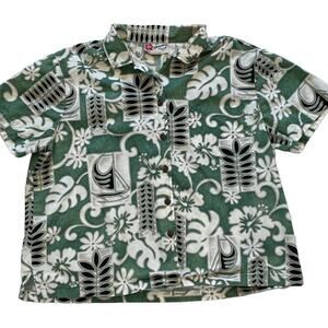 VTG Hilo Hattie Short Sleeve Green Tropical Print Hawaiian Button Down Shirt, L